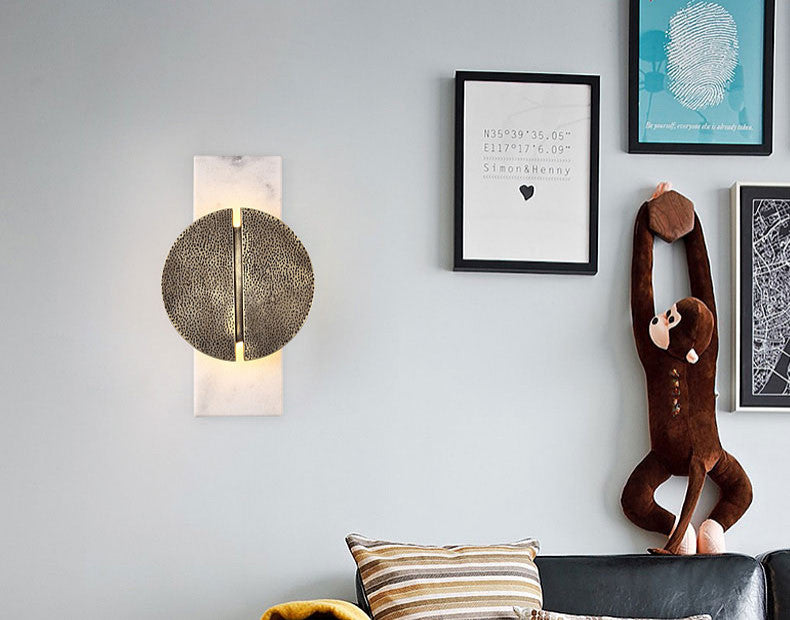 Modern Marble Wall Lamp in Designer Style for Living Room, Bedroom, Copper, Warm Light