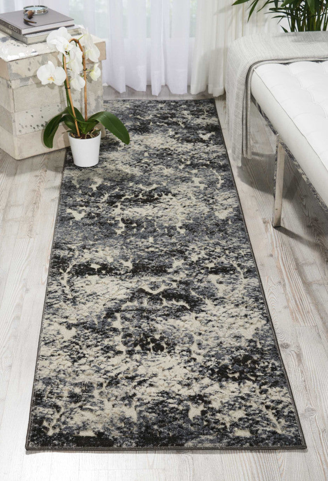 Michael Amini Gleam MA603 Runner Rug, Ivory/Slate, 2'2" x 7'6"