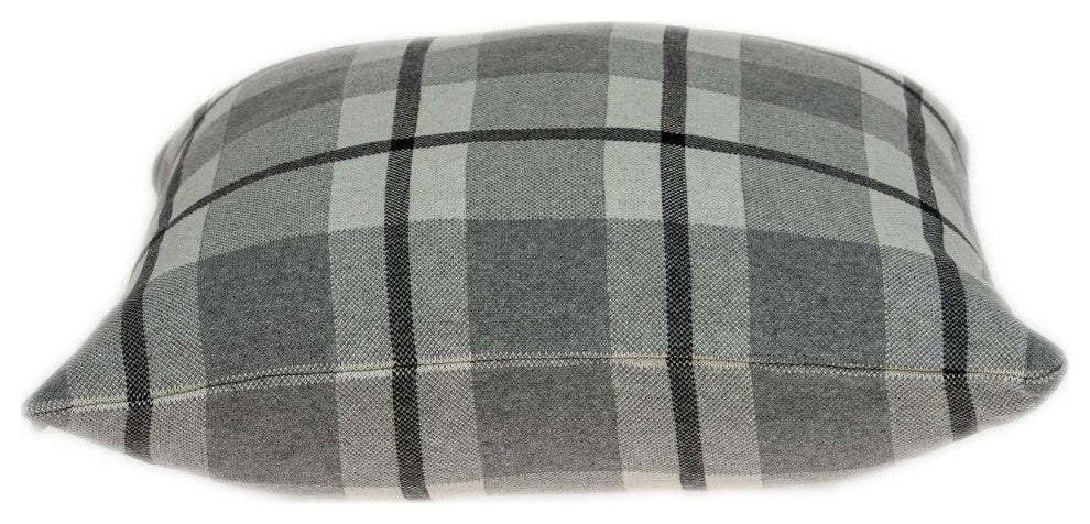 HomeRoots Square Gray and Blue Plaid Accent Pillow Cover