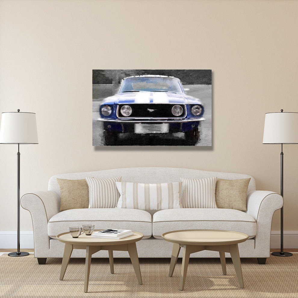 "1968 Ford mustang Front End Watercolor" Fine Art Print