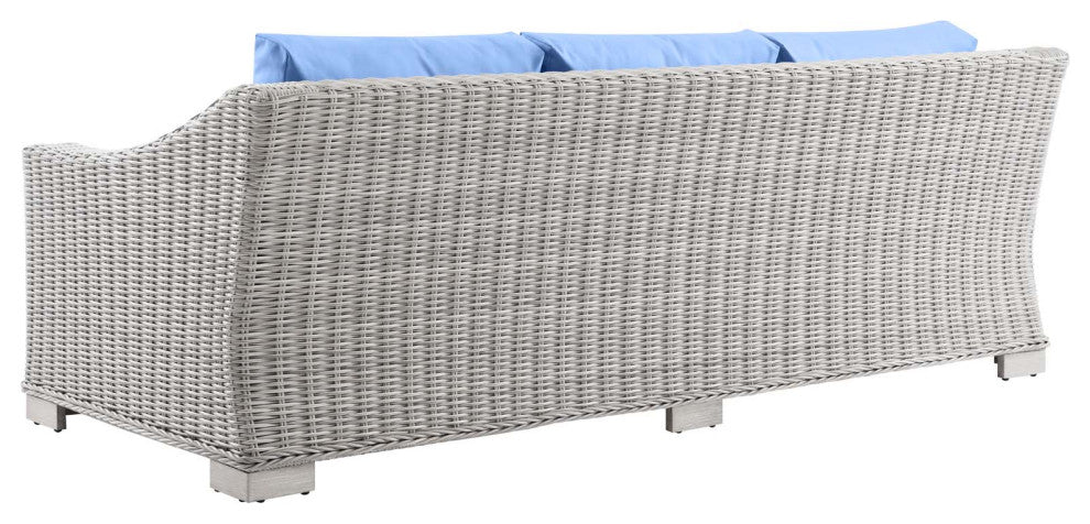 Lounge Sofa, Rattan, Wicker, Gray Blue, Modern, Outdoor Patio Cafe Bistro