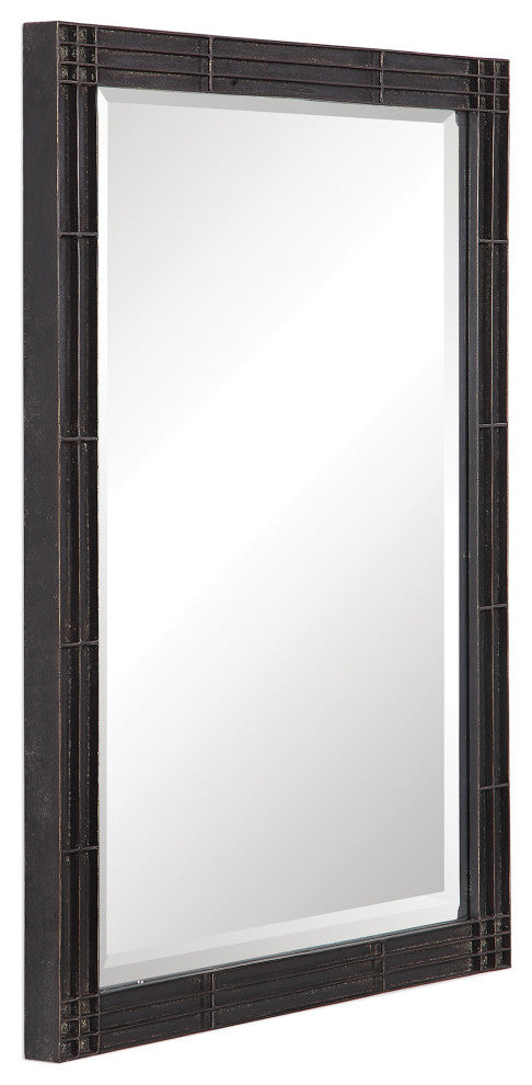 Uttermost Gower Iron and MDF Wood Decorative Mirror in Rustic Aged Black