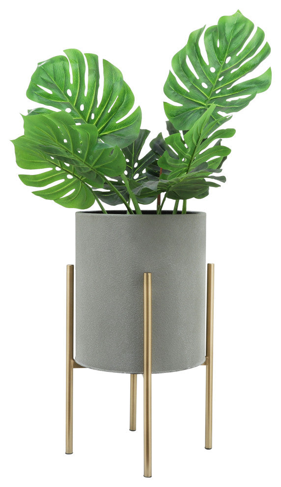 2-Piece Planter On Metal Stand Set, Gray