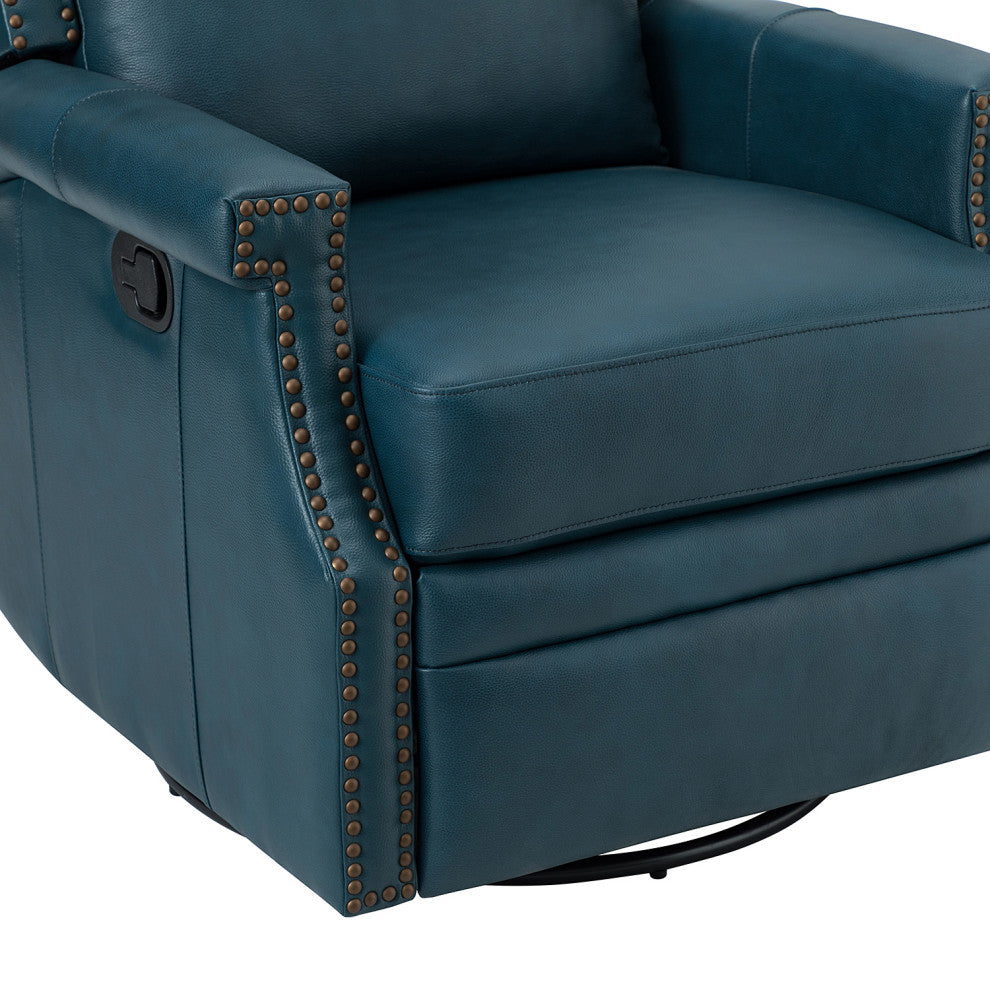 Genuine Leather Swivel Rocker Recliner, Set of 2, Turquoise