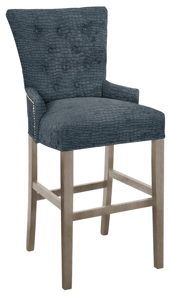 Modern Hekman Woodmark Sonya Bar Stool With Antique Brass Nailhead Trim
