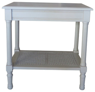 Jamestown Side Table with Rattan Shelf, Vintage Grey