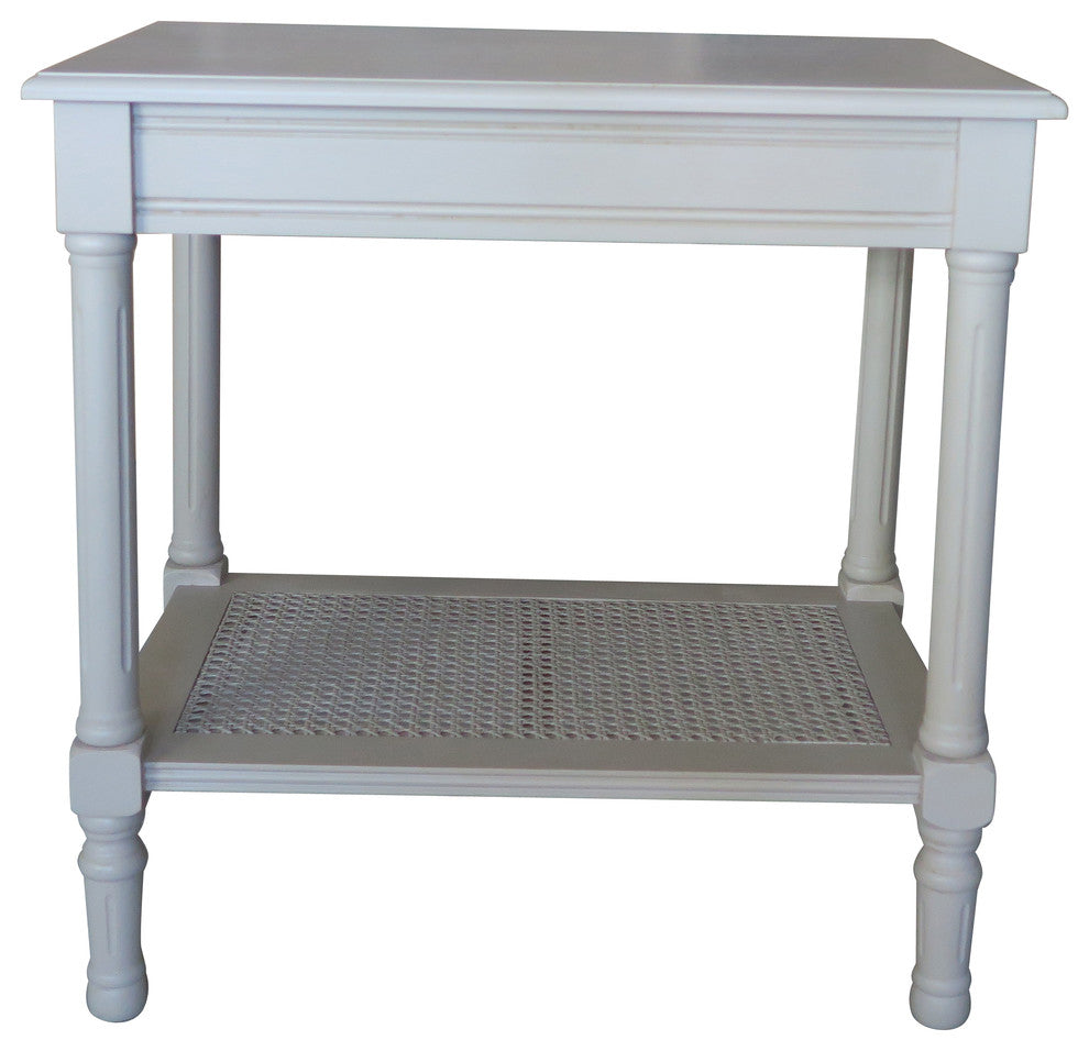 Jamestown Side Table with Rattan Shelf, Vintage Grey