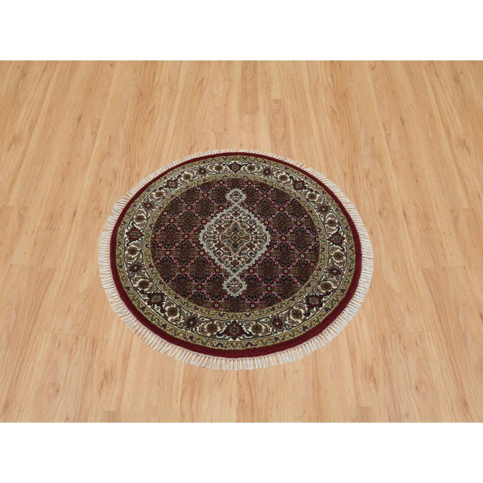 Mahogany Red Tebraz Mahi Design 175 KPSI Wool Hand Knotted Round Rug 3'4"x3'4"