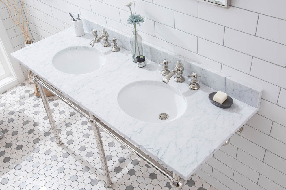 Embassy 60" Wide Double Wash Stand, P-Trap, Countertop With Basin, Faucet