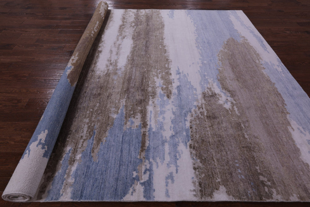 Modern Abstract Silk Hand Knotted Rug 9' 1" X 11' 11" Q5885