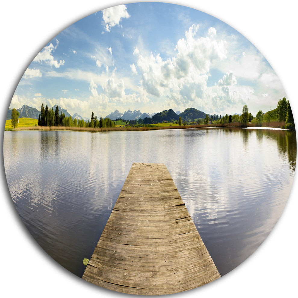 Pier Into Sea Bavaria Panorama, Seascape Large Disc Metal Wall Art, 36"