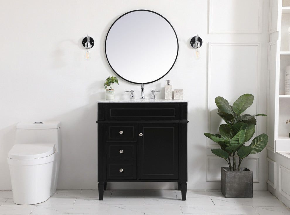 Home Living Vanity with Carrara White Marble Countertop, Black, 32", Single Sink
