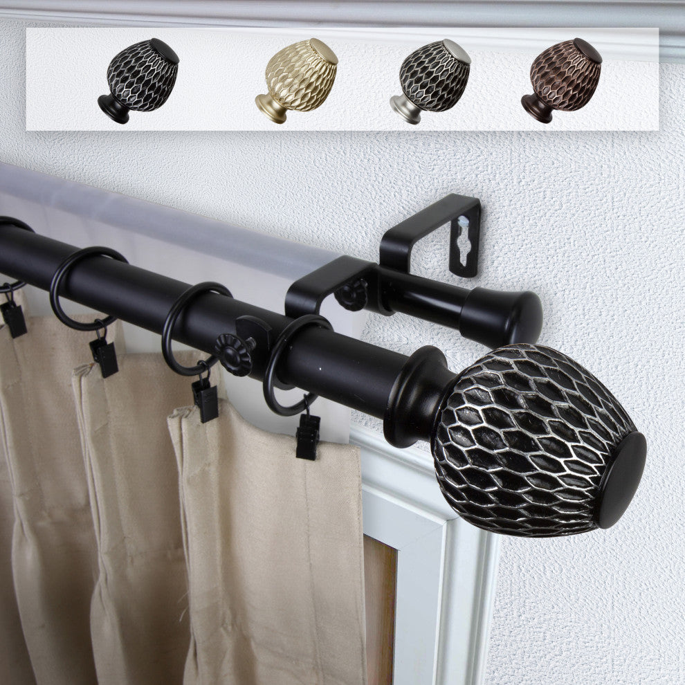 Telmo 1" Double Curtain Rod, Black, 48-84"
