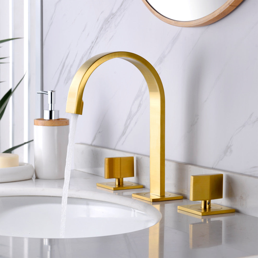 Luxier WSP05-T 2-Handle Widespread Bathroom Faucet with Drain, Brushed Gold