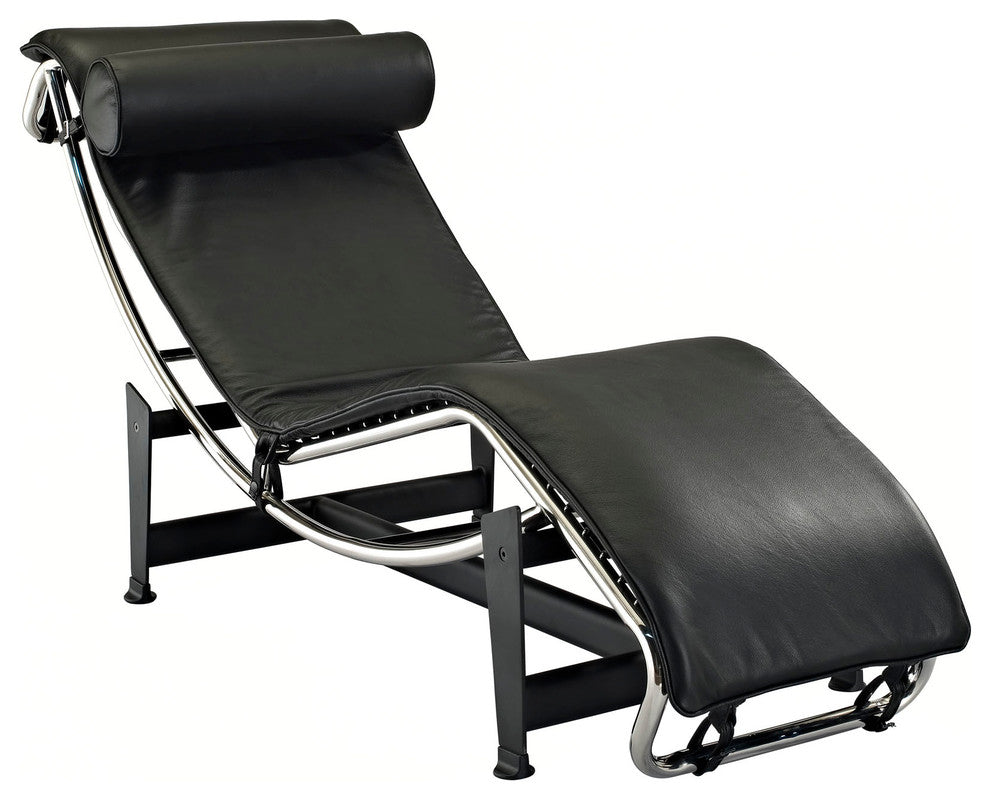 Modway Charles Leather Chaise Lounge, Black