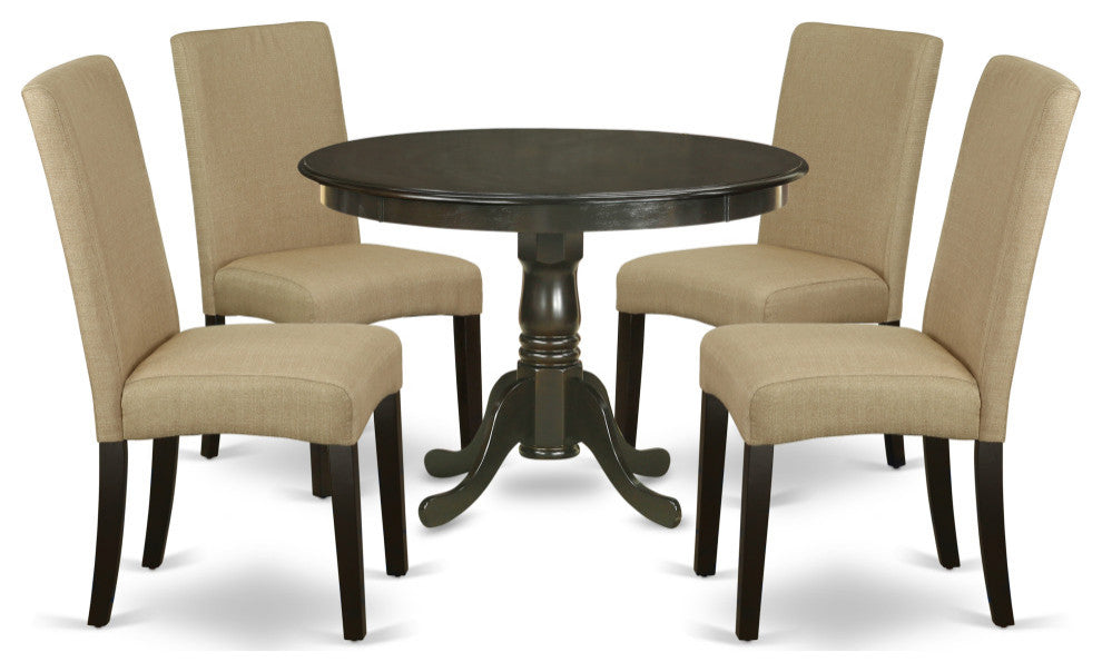 5Pc Round 42" Dinette Table, Four Parson Chair, Cappuccino Finish Leg
