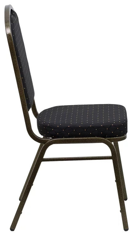 4 Pack Dining Chair, Cushion Seat & Back, Black Patterned Fabric/Gold Vein