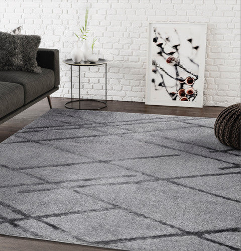 Abani Boston Collection BOS110A Soft Gray Shag Geometric Area Rug