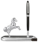 Chrome Plated Executive Desk Set With Pen and Silver Horse Ornament