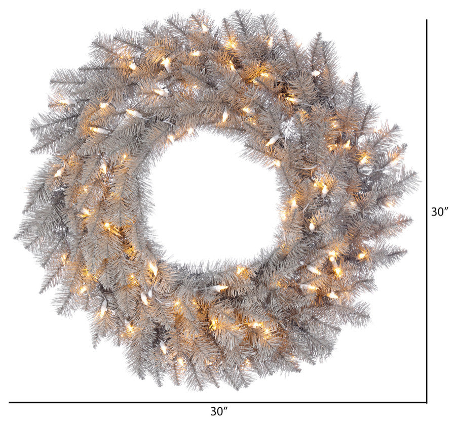 Artificial Platinum Fir Wreath , Warm White, 30"