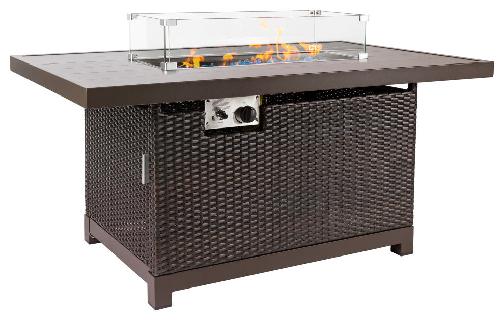 52" Outdoor Propane Gas Fire Pit Table With Rattan Wicker Finished