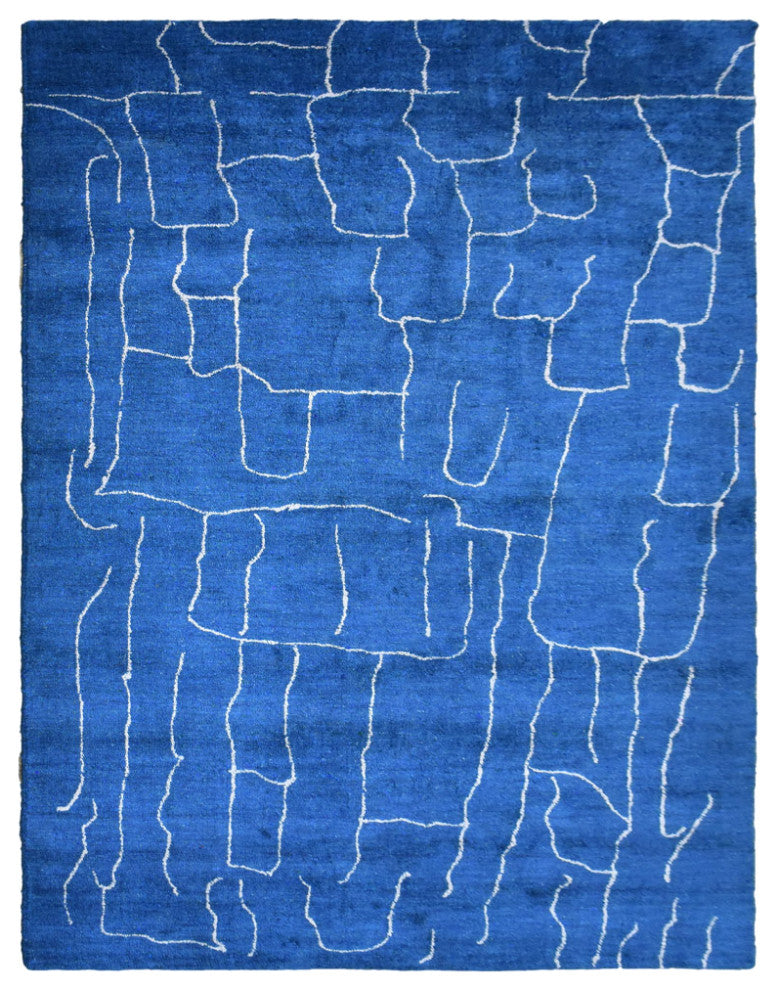 HAND KNOTTED LOOM SILK ECO-FRIENDLY RUGS-6'x9',Rectangle,Blue White,Contemporary