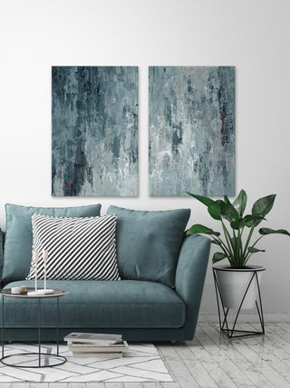 Tainted Dark Blues Diptych, 16"x12"