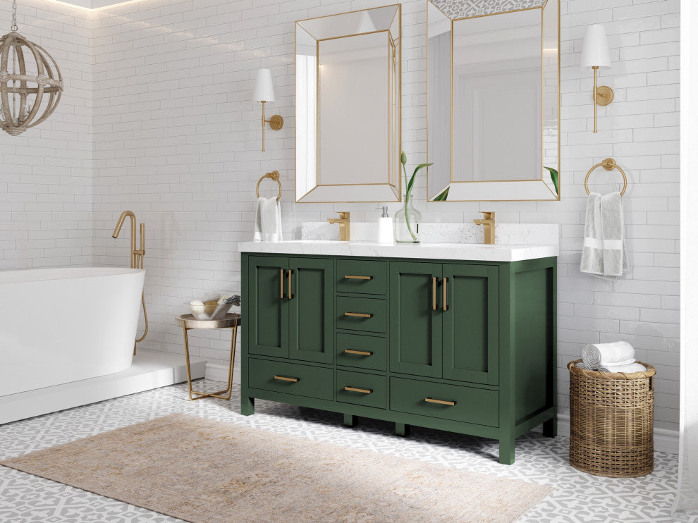 Malibu 60 Double Sink Vanity in Lafayette Green 2" Viola Brown