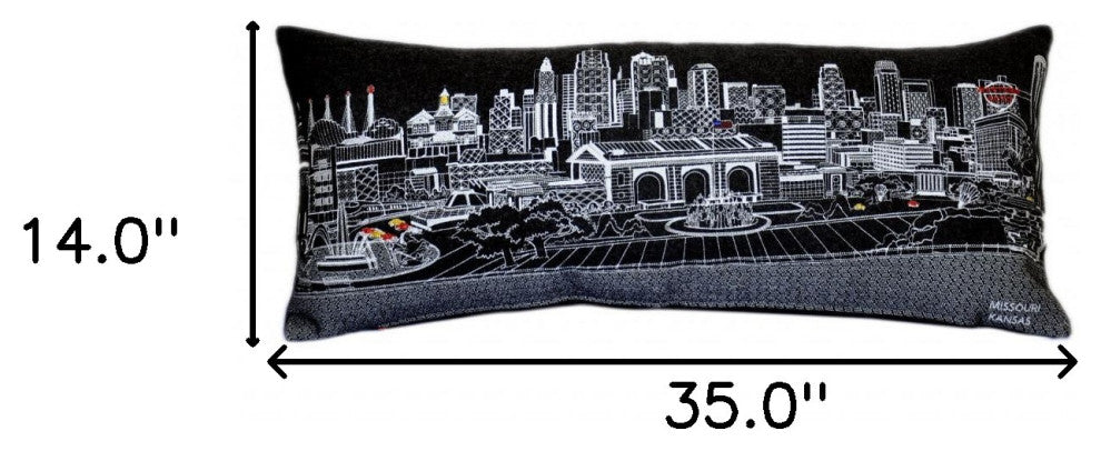 35" Black Kansas City Nighttime Skyline Lumbar Decorative Pillow