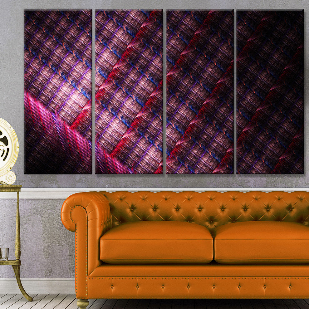 Dark Pink Abstract Metal Grill, Abstract Art on Canvas, 48"x28", 4 Panels
