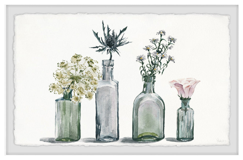 "Four Bottle Blooms" Framed Painting Print, 36"x24"