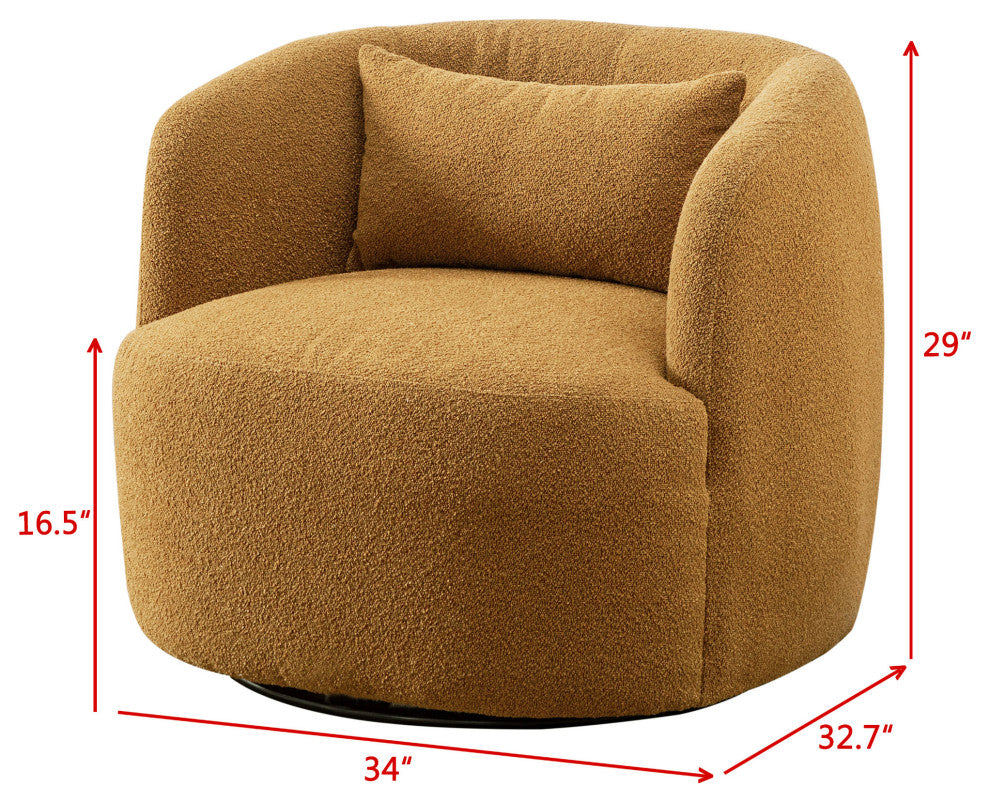 34" Wide Boucle Upholstered Swivel Armchair, Brown