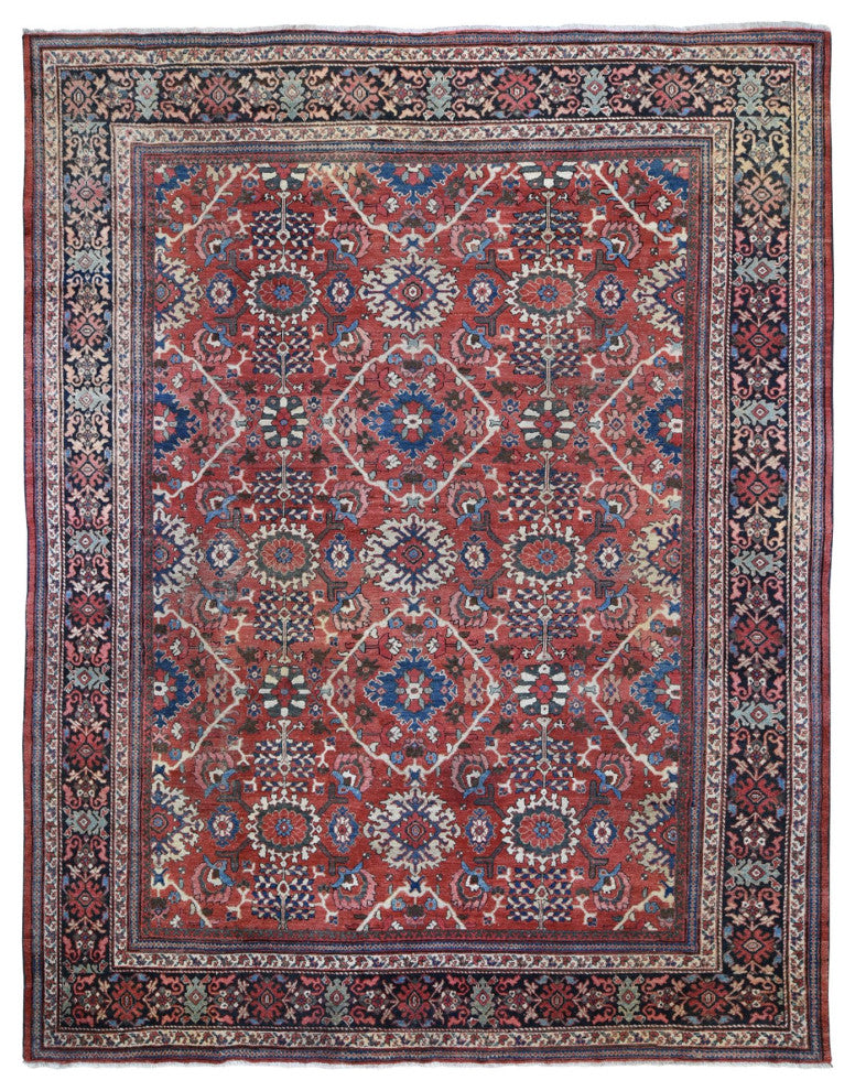 Antique Persian Mahal Good Condition Some Wear Clean Handmade Rug10'10"x13'8"