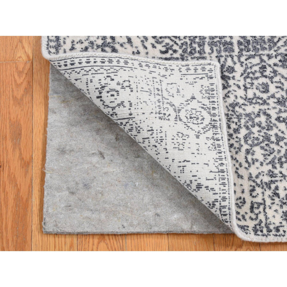 Ivory, Hand Loomed, Wool and Art Silk, Mamluk Design, Runner Rug, 2'5"x7'9"