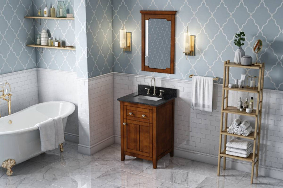 Chatham Traditional 24" Chocolate Single Sink Vanity, Black Granite Vanity Top
