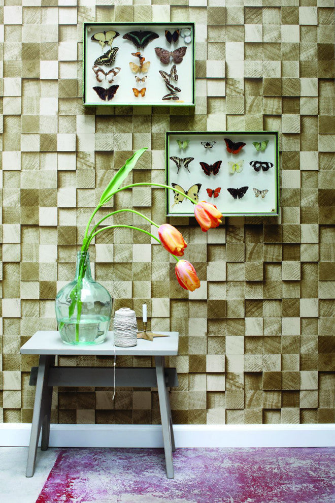 Tevye Gold Wood Geometric Wallpaper Bolt