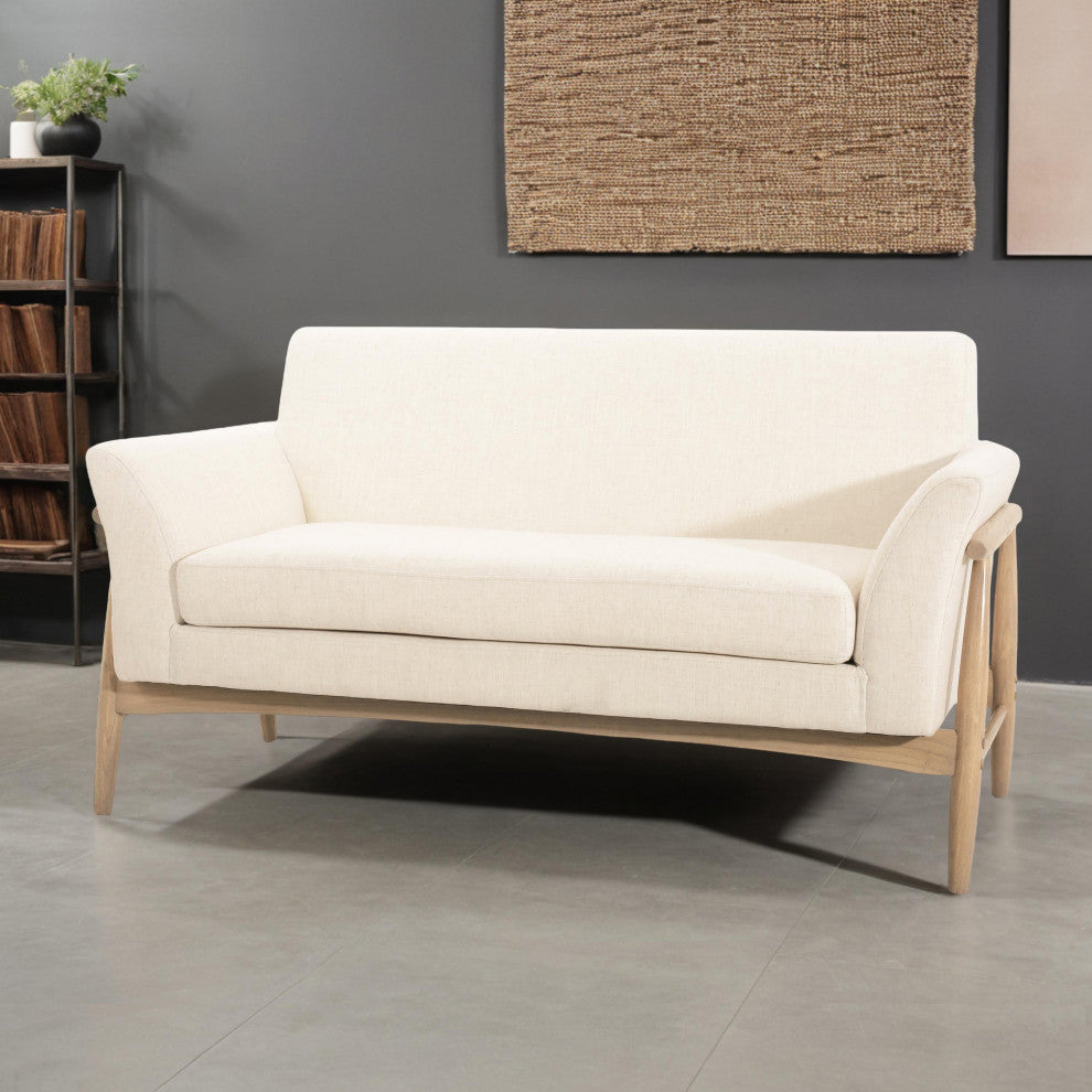 Salsa Uphostered Elm Wood Frame Loveseat, Beige