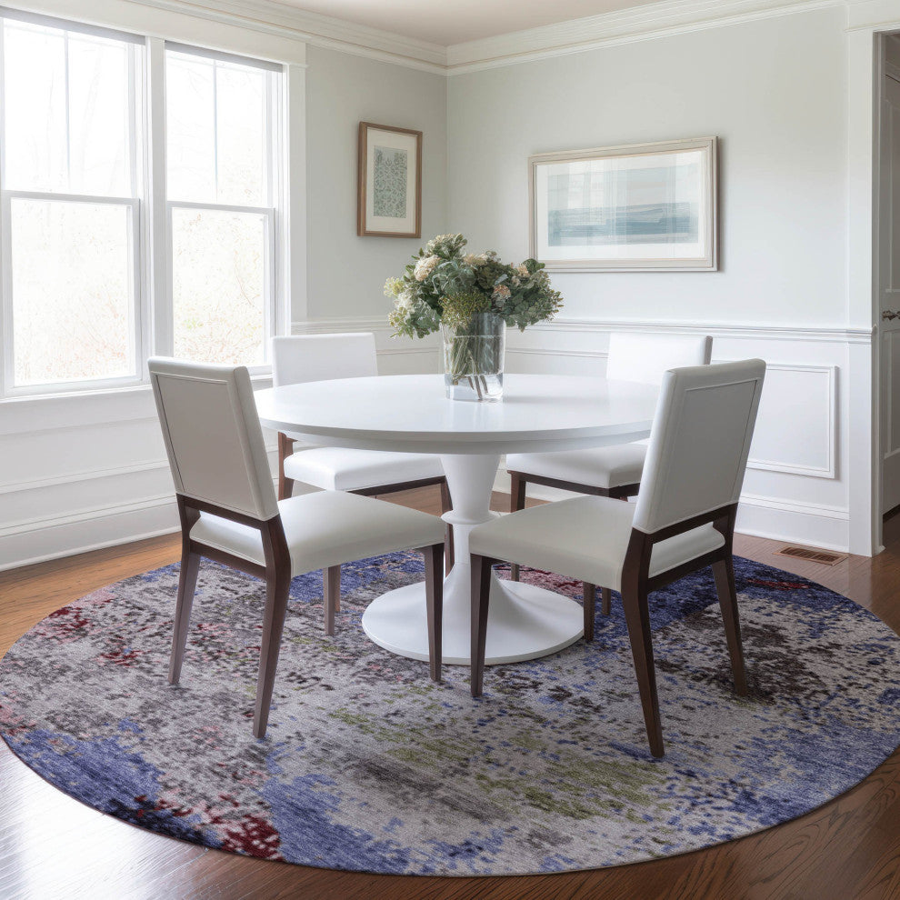 Machine Washable Indoor/Outdoor Chantille ACN1911 Plum 8' x 8' Round Rug
