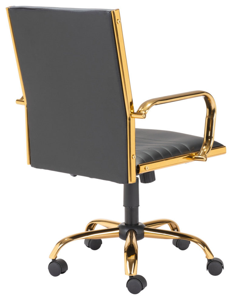 Computer Chair, Faux Vinyl Leather, Steel, Black, Gold, Home Business Office