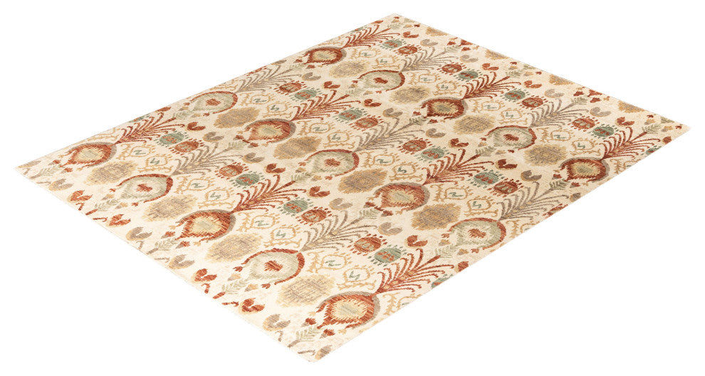 Ikat One-of-a-Kind Hand-Knotted Area Rug Beige, 7' 10" x 10' 1"
