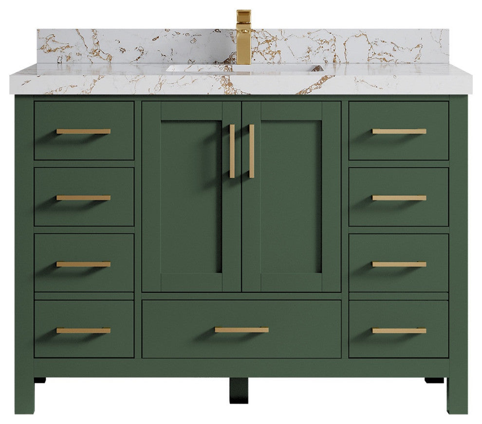 Malibu 48 Single Sink Bath Vanity in Lafayette Green 2" Viola Gold