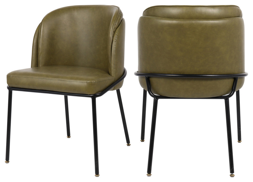 Jagger Vegan Leather Upholstered Dining Chair, Set of 2, Olive, Matte Black Finish