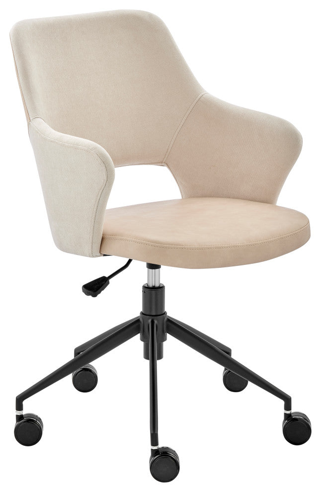 Darcie Office Chair, Light Beige Fabric, Beige Leatherette and Black Base