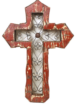 San Antonio Wall Cross-Handmade-Solid Wood-Hand Painted, Red