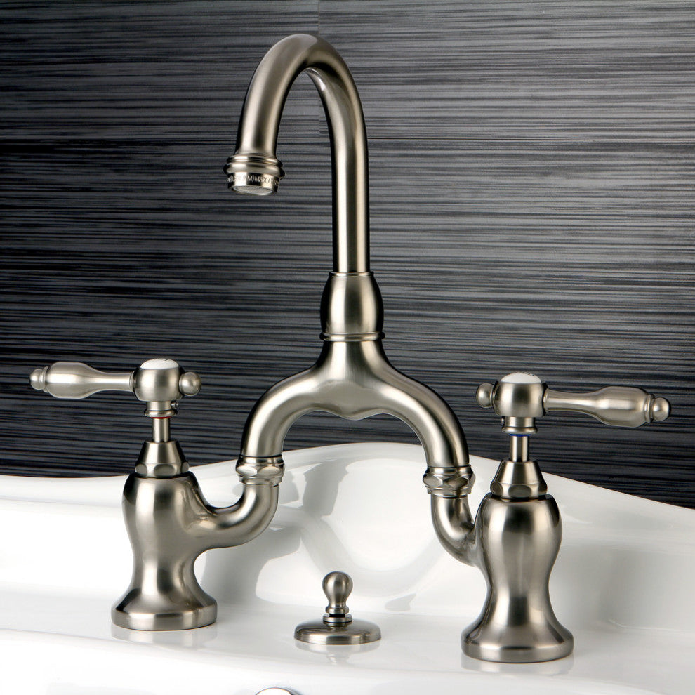 Kingston Brass Bridge Bathroom Faucet With Brass Pop-Up, Brushed Nickel