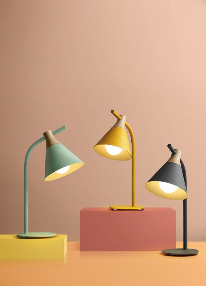 Modern simple iron wood desk lamp for study, bedroom, parlor, bookstore, hotel, Y