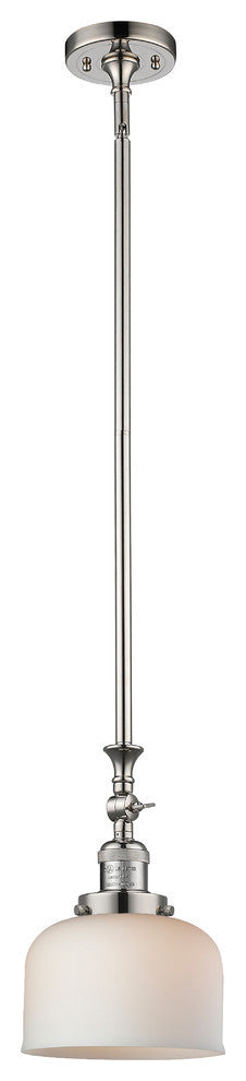 1-Light Large Bell 8" Pendant, Polished Nickel, Glass: Matte White Cased