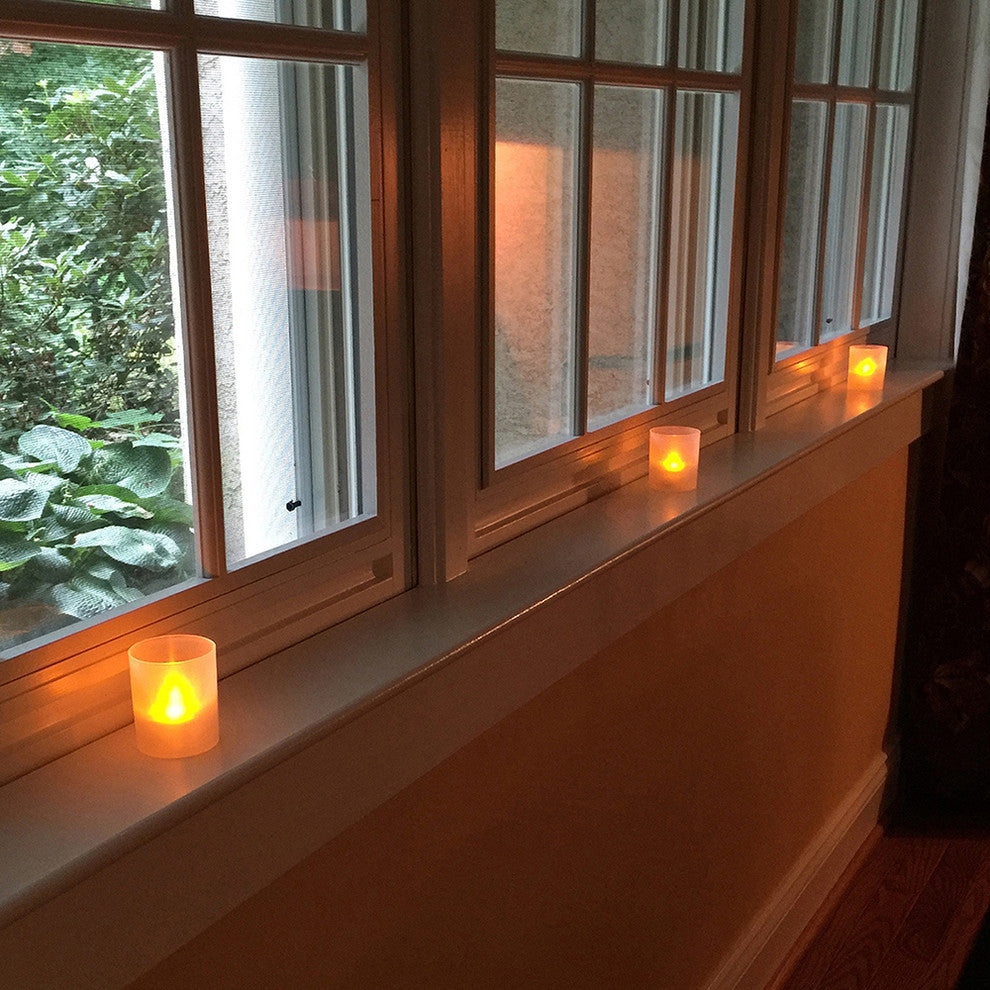 Battery Operated Led Lights in Frosted Votive Holders, Amber, Set of 6