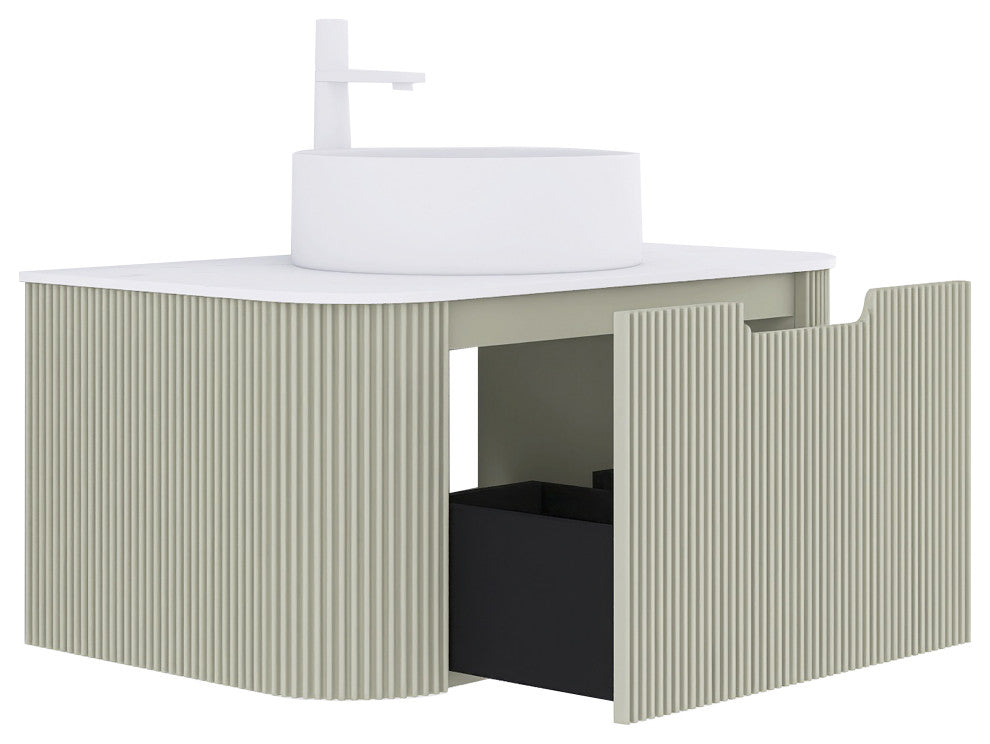 Wall-Mounted Bathroom Vanity With White Round Ceramic Basin, Light Green, 24"