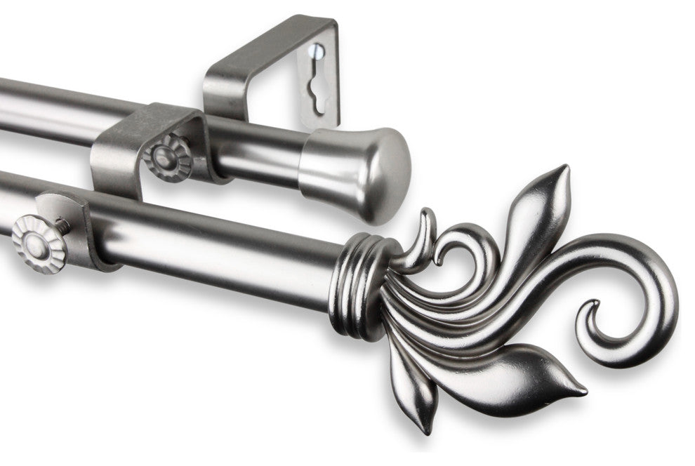 Giles 13/16" Double Corner Window Curtain Rod, Satin Nickel, 28-48"